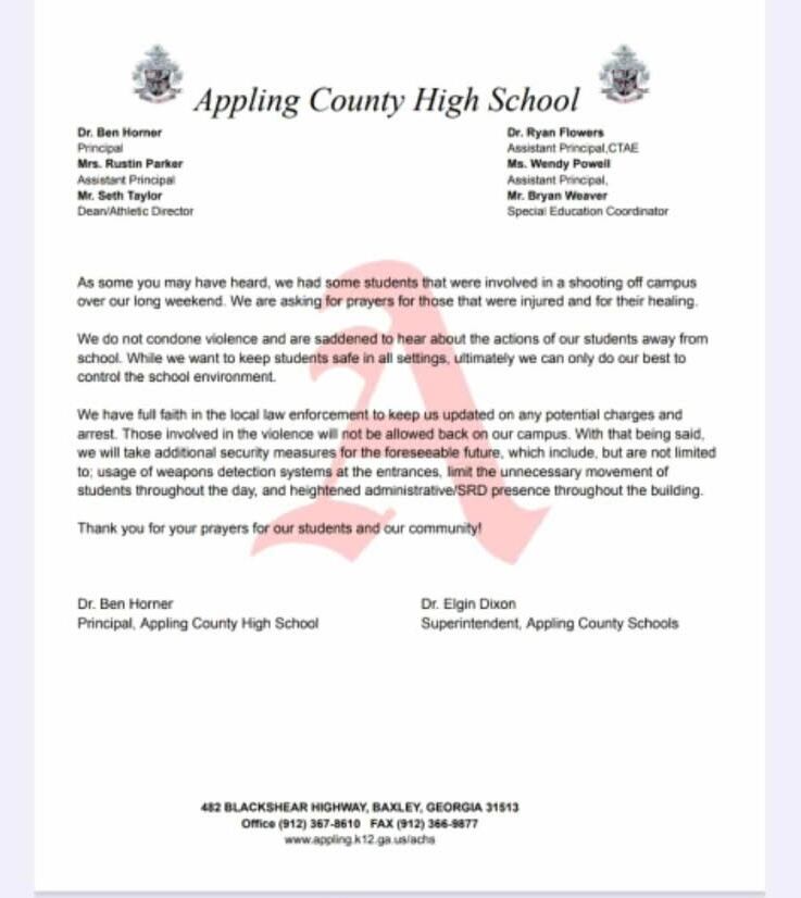 Letter to Appling County School District parents