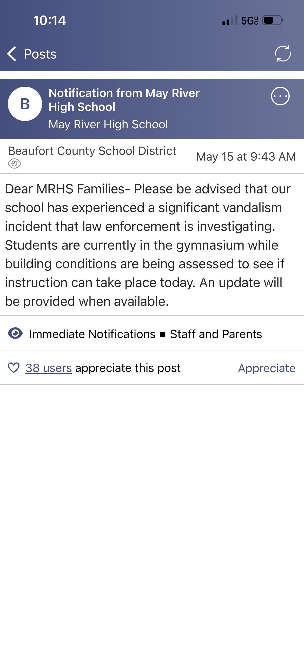 This is the message that was sent to parents on Friday morning.