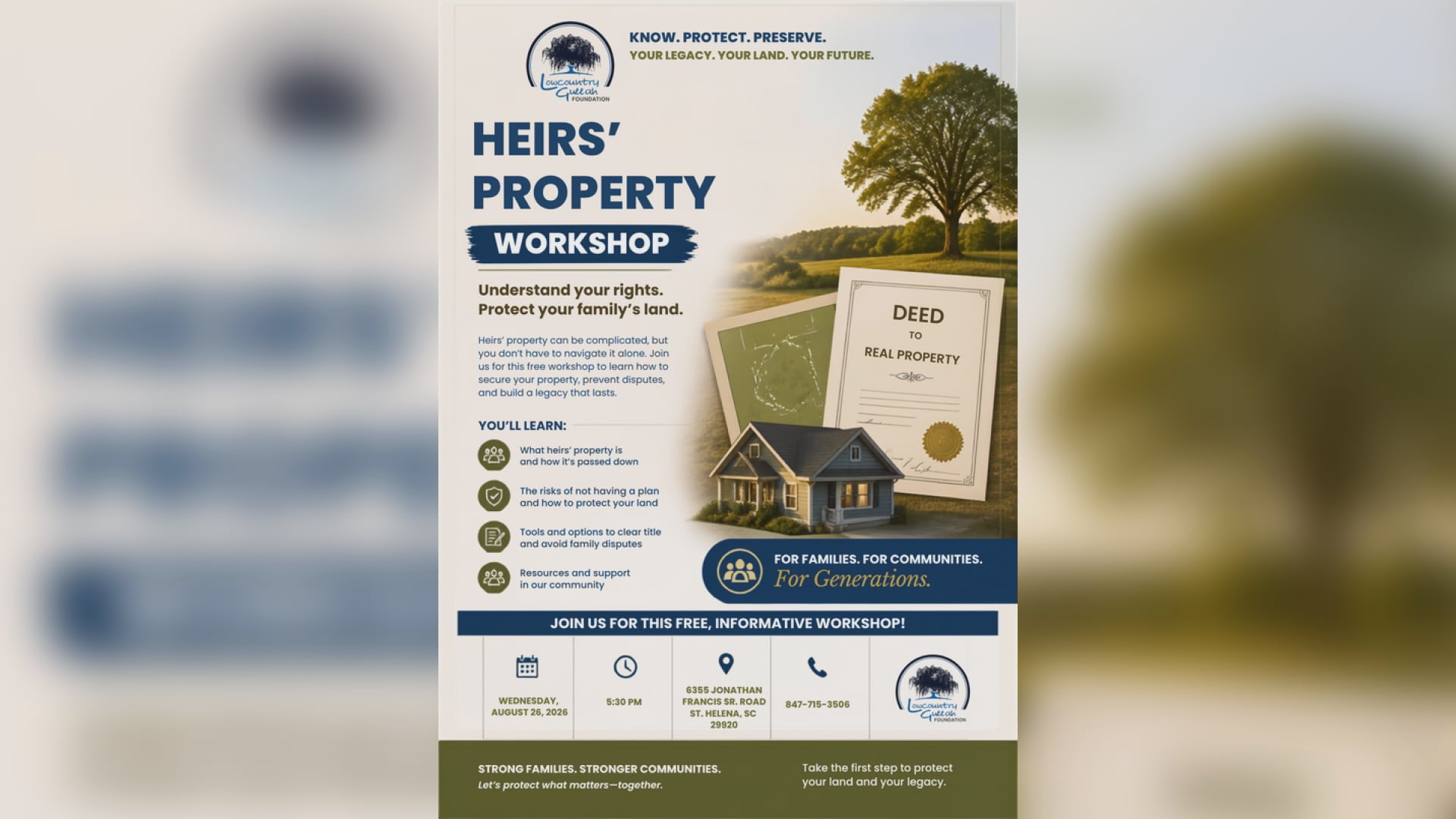 Free workshop to help Beaufort County families protect inherited land