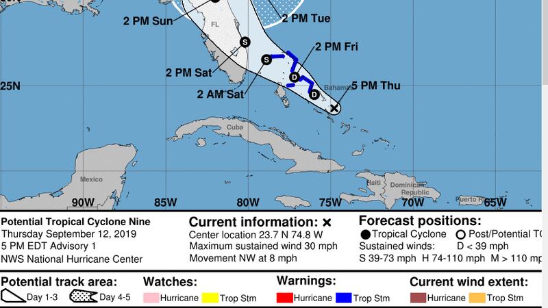 Cyclone 9 Path First advisory issued by the National Hurricane Center for Potential ...