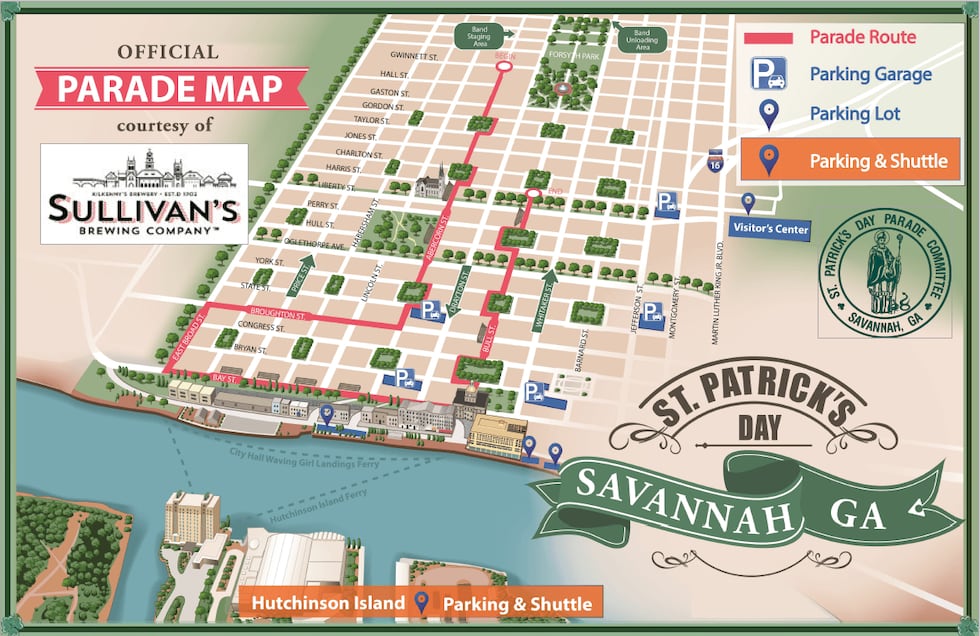 Savannah 2026 St. Patrick's Day Parade map