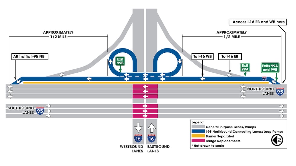 Exit 16 I-95 northbound connecting lane at I-16 interchange to open this week ...
