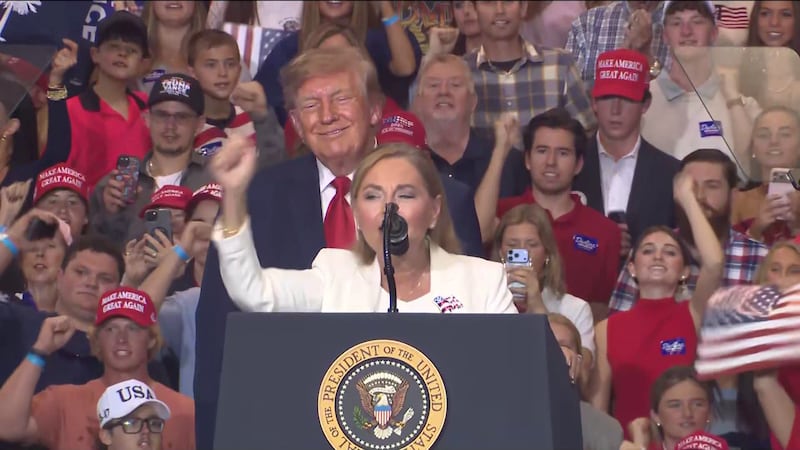 Darline Graham and other GOP candidates join the stage with President Trump.