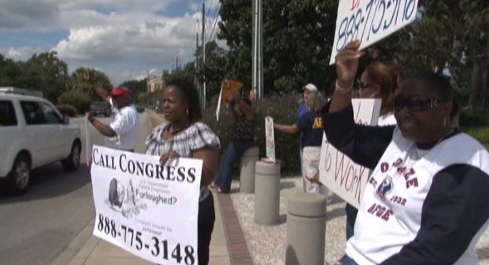American Federation of Government Employees union workers that protested the shutdown were...