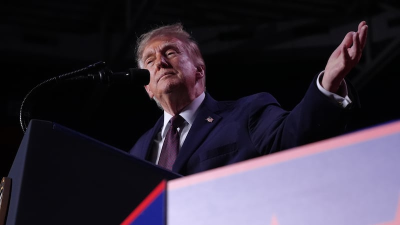 FILE -- President Donald Trump speaks at a campaign rally at The Mitchell Center in Mobile,...