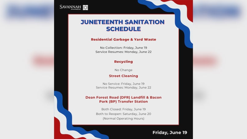 Savannah announces holiday schedule changes for Juneteenth
