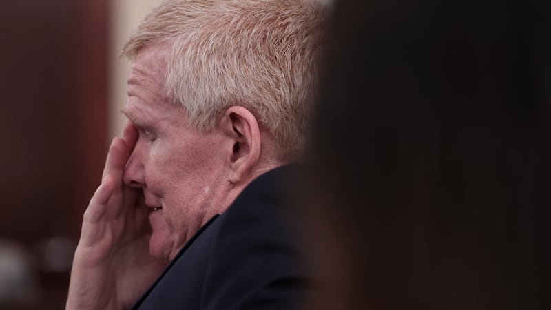 Alex Murdaugh sits at a status hearing on Friday, Aug. 14, 2026, at the Marc H. Westbrook...