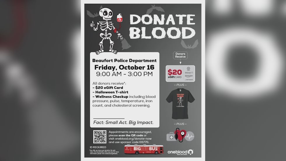 Beaufort Police Department hosting Halloween blood drive Oct. 16