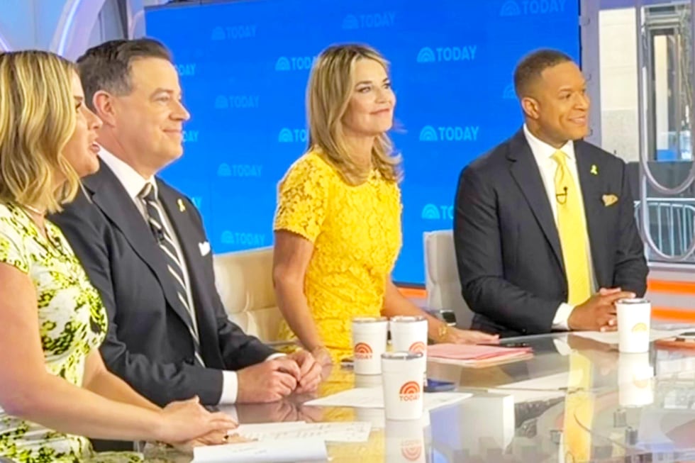 This image released by NBC shows co-host Savannah Guthrie, center, with colleagues, from left,...
