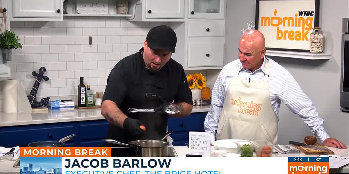 Chef Jacob Barlow’s Lowcountry Benedict at the Brice Hotel